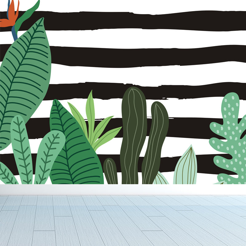 Botanical Print Mural Decal Tropical Non-Woven Textured Wall Covering in Soft Color White Clearhalo 'Wall Decor' 'Wall Mural' 1865007