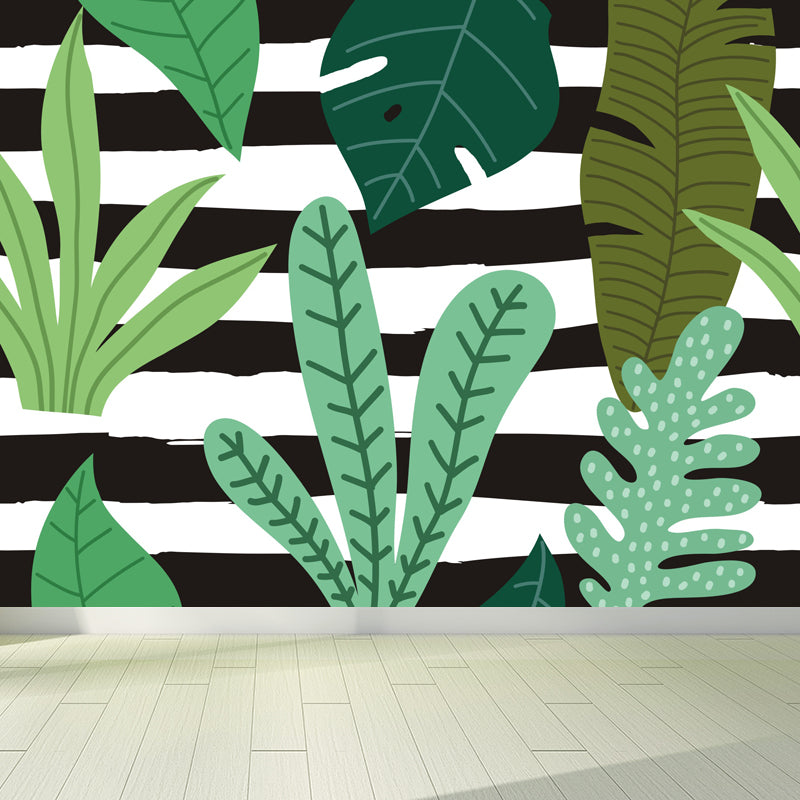 Botanical Print Mural Decal Tropical Non-Woven Textured Wall Covering in Soft Color Light Green Clearhalo 'Wall Decor' 'Wall Mural' 1865017