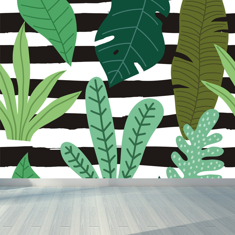 Botanical Print Mural Decal Tropical Non-Woven Textured Wall Covering in Soft Color Clearhalo 'Wall Decor' 'Wall Mural' 1865018