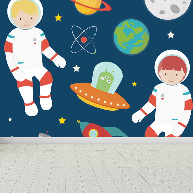 Light Color Outer Space Mural Decal Stain Resistant Children's Art Bedroom Wall Decor Blue Clearhalo 'Wall Decor' 'Wall Mural' 1865042