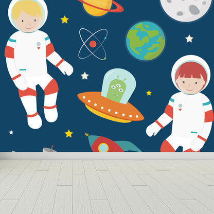Light Color Outer Space Mural Decal Stain Resistant Children's Art Bedroom Wall Decor Blue Clearhalo 'Wall Decor' 'Wall Mural' 1865042