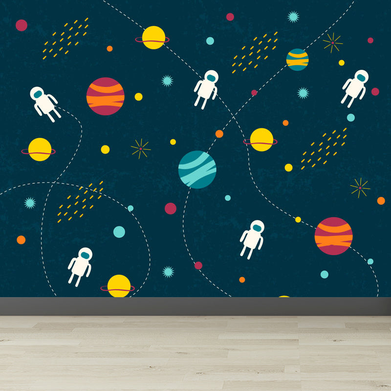 Light Color Outer Space Mural Decal Stain Resistant Children's Art Bedroom Wall Decor Dark Blue Clearhalo 'Wall Decor' 'Wall Mural' 1865047