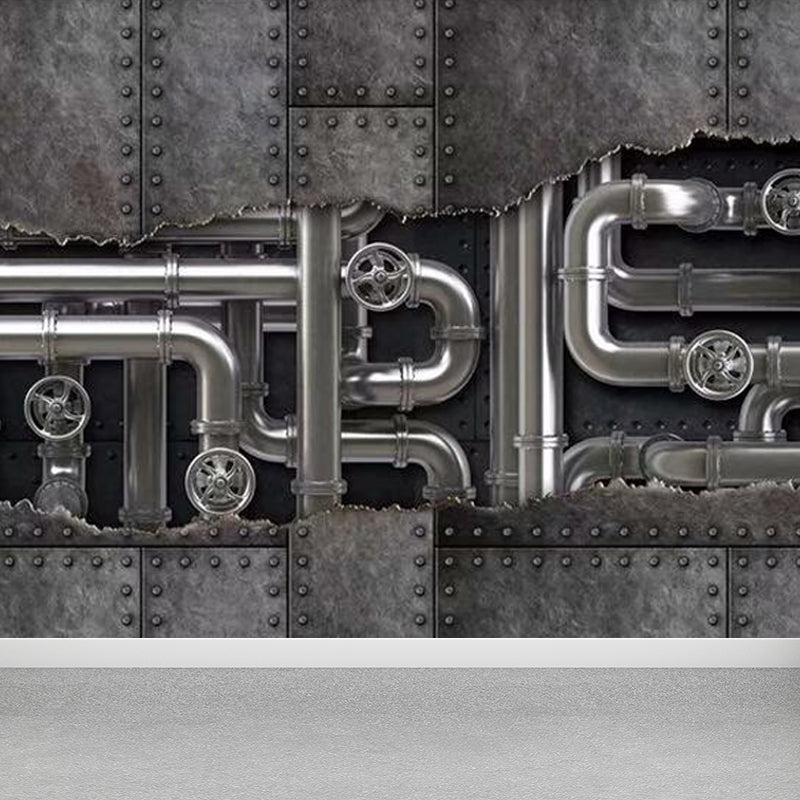 Metal Factory Equipment Mural Wallpaper Cyberpunk Non-Woven Wall Covering for Home Dark Gray Clearhalo 'Wall Decor' 'Wall Mural' 1865057