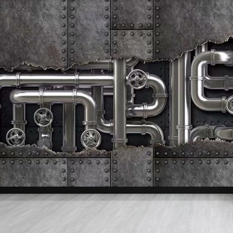 Metal Factory Equipment Mural Wallpaper Cyberpunk Non-Woven Wall Covering for Home Clearhalo 'Wall Decor' 'Wall Mural' 1865058