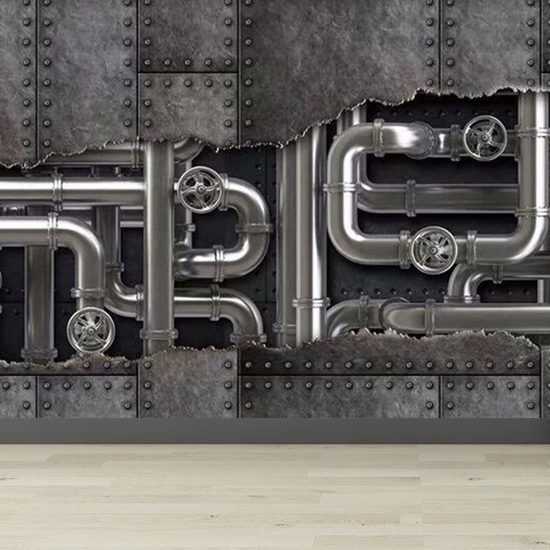 Metal Factory Equipment Mural Wallpaper Cyberpunk Non-Woven Wall Covering for Home Clearhalo 'Wall Decor' 'Wall Mural' 1865059