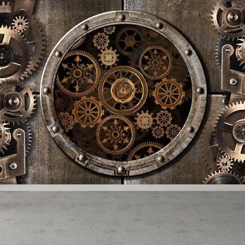 Metal Factory Equipment Mural Wallpaper Cyberpunk Non-Woven Wall Covering for Home Dark Brown Clearhalo 'Wall Decor' 'Wall Mural' 1865062