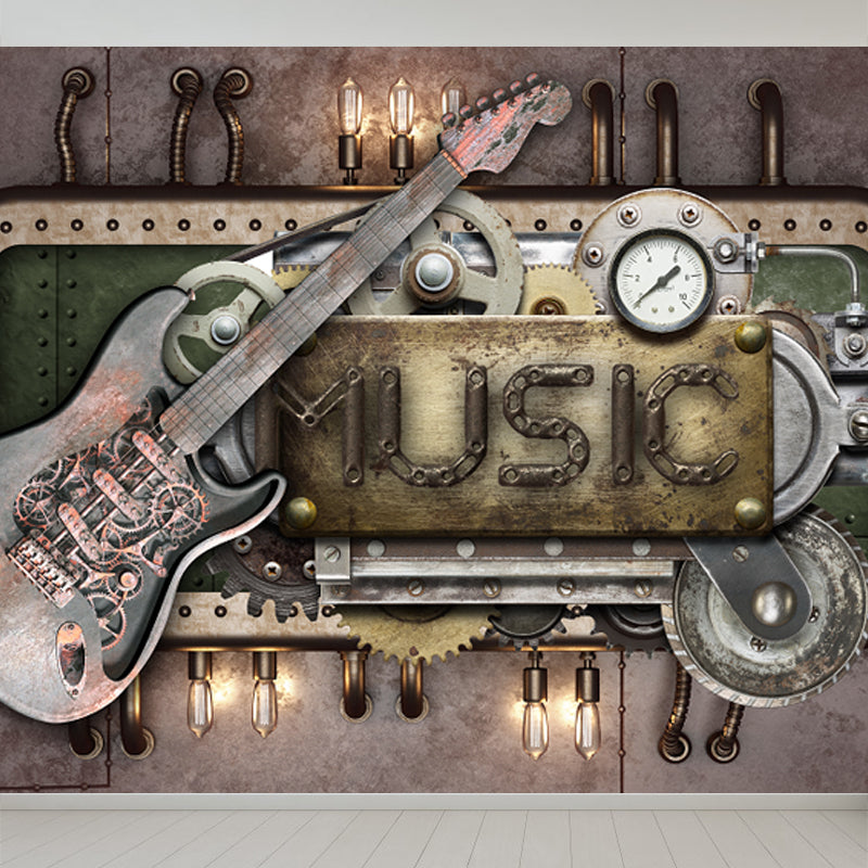 Metal Factory Equipment Mural Wallpaper Cyberpunk Non-Woven Wall Covering for Home Rust Clearhalo 'Wall Decor' 'Wall Mural' 1865067