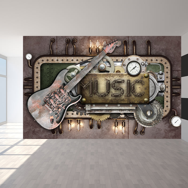 Metal Factory Equipment Mural Wallpaper Cyberpunk Non-Woven Wall Covering for Home Clearhalo 'Wall Decor' 'Wall Mural' 1865068