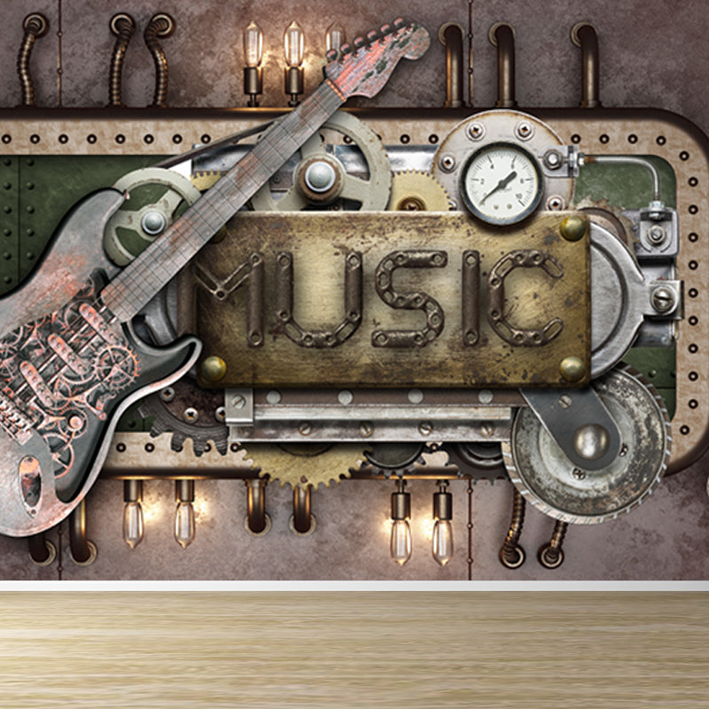 Metal Factory Equipment Mural Wallpaper Cyberpunk Non-Woven Wall Covering for Home Clearhalo 'Wall Decor' 'Wall Mural' 1865069