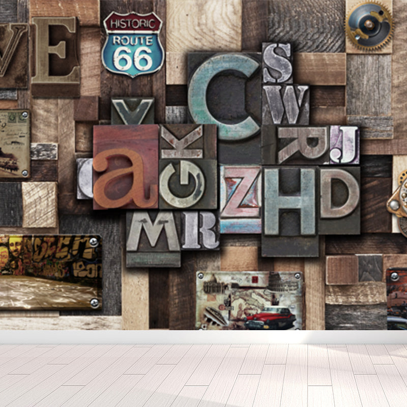 Metal Factory Equipment Mural Wallpaper Cyberpunk Non-Woven Wall Covering for Home Brown Clearhalo 'Wall Decor' 'Wall Mural' 1865072