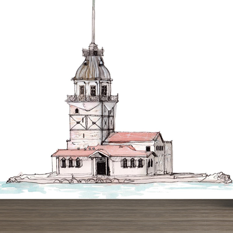 Extra Large Landmark Spot Mural Light Color Non-Woven Wall Art for Interior Decor White Clearhalo 'Wall Decor' 'Wall Mural' 1865107