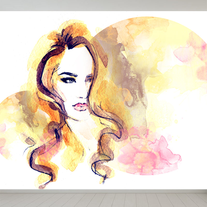 Stain Resistant Girl Pattern Mural Decal Non-Woven Fashion Wall Decor for Sitting Room Clearhalo 'Wall Decor' 'Wall Mural' 1865133