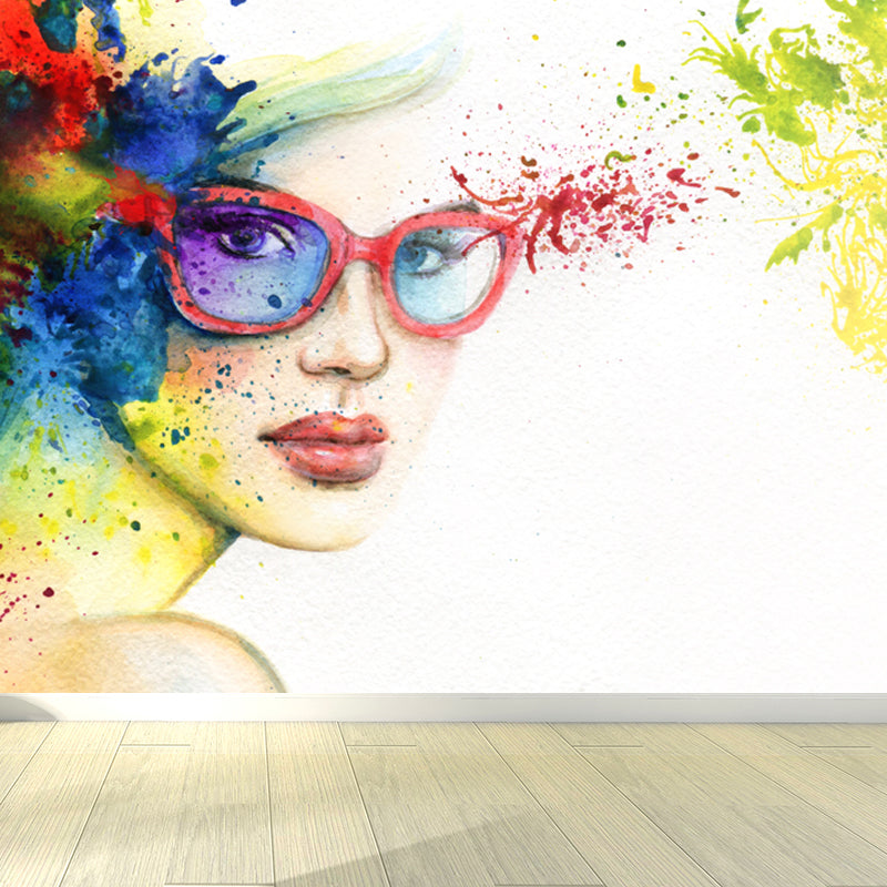 Stain Resistant Girl Pattern Mural Decal Non-Woven Fashion Wall Decor for Sitting Room White Clearhalo 'Wall Decor' 'Wall Mural' 1865142