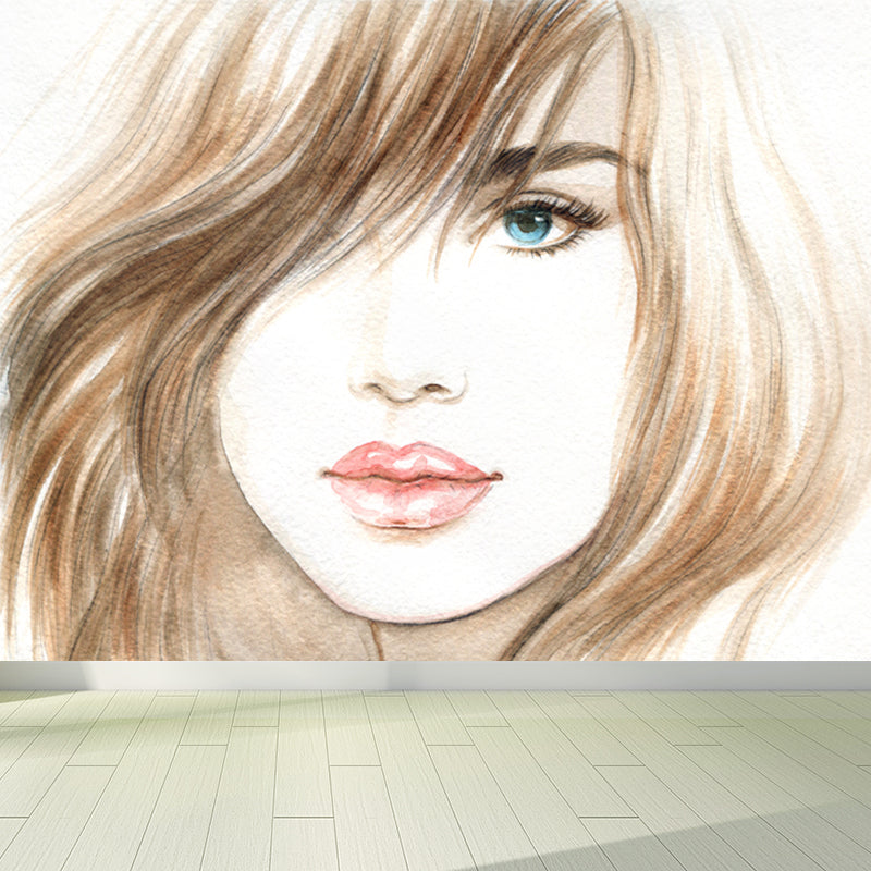 Stain Resistant Girl Pattern Mural Decal Non-Woven Fashion Wall Decor for Sitting Room Clearhalo 'Wall Decor' 'Wall Mural' 1865148