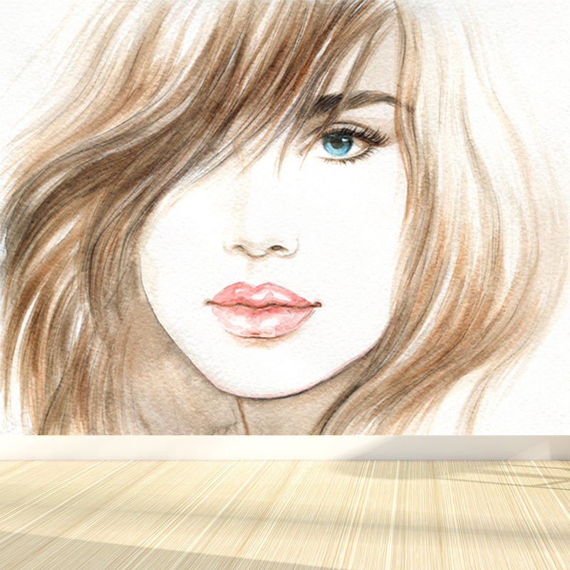 Stain Resistant Girl Pattern Mural Decal Non-Woven Fashion Wall Decor for Sitting Room Clearhalo 'Wall Decor' 'Wall Mural' 1865149