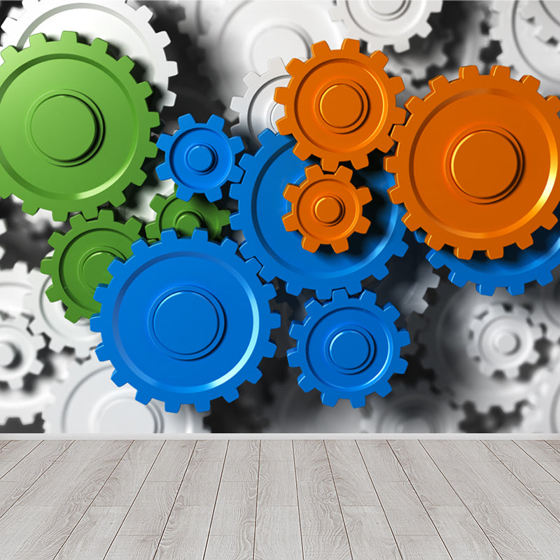 Photography Metal Gear Mural Wallpaper for Study Room, Pastel Color, Made to Measure Blue Clearhalo 'Wall Decor' 'Wall Mural' 1865152