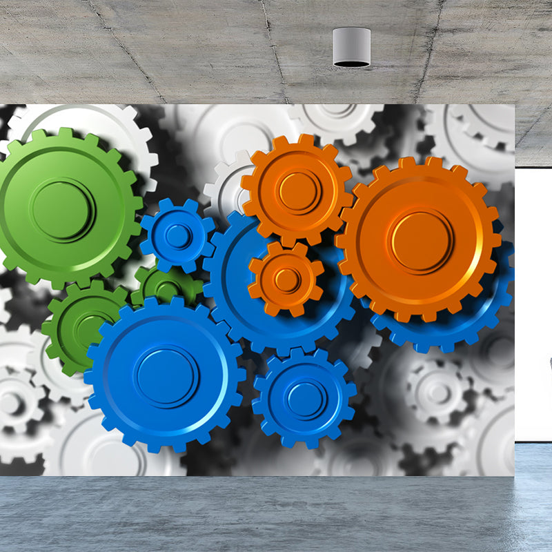 Photography Metal Gear Mural Wallpaper for Study Room, Pastel Color, Made to Measure Clearhalo 'Wall Decor' 'Wall Mural' 1865153