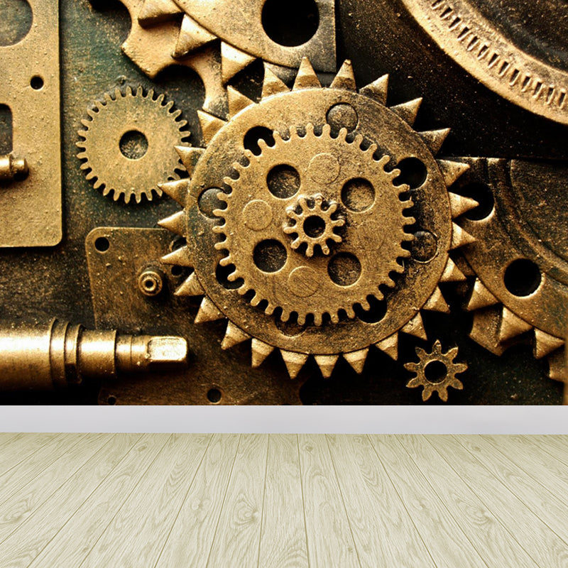 Photography Metal Gear Mural Wallpaper for Study Room, Pastel Color, Made to Measure Orange Clearhalo 'Wall Decor' 'Wall Mural' 1865157