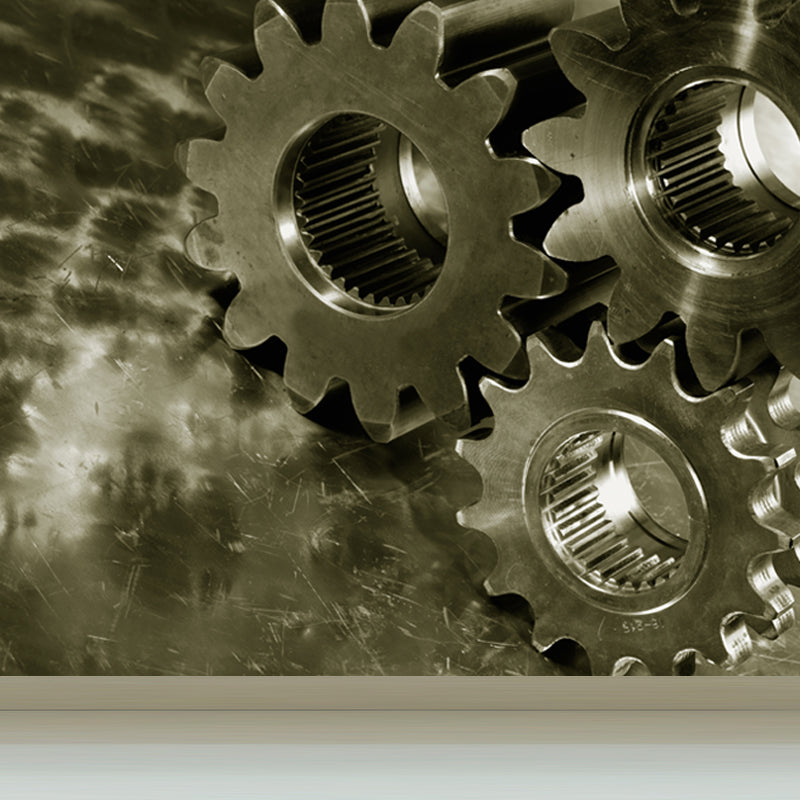 Photography Metal Gear Mural Wallpaper for Study Room, Pastel Color, Made to Measure Silver Clearhalo 'Wall Decor' 'Wall Mural' 1865167