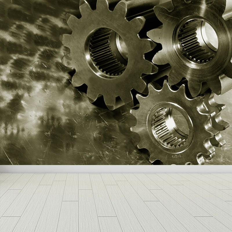 Photography Metal Gear Mural Wallpaper for Study Room, Pastel Color, Made to Measure Clearhalo 'Wall Decor' 'Wall Mural' 1865168