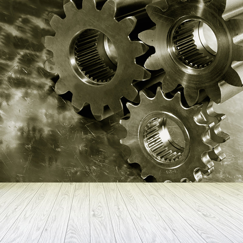 Photography Metal Gear Mural Wallpaper for Study Room, Pastel Color, Made to Measure Clearhalo 'Wall Decor' 'Wall Mural' 1865169