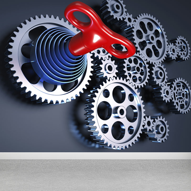 Photography Metal Gear Mural Wallpaper for Study Room, Pastel Color, Made to Measure Clearhalo 'Wall Decor' 'Wall Mural' 1865173