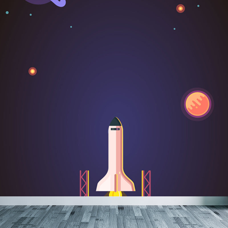 Soft Color Children's Art Mural Wallpaper Huge Space Scene Wall Covering for Dining Room Purple Clearhalo 'Wall Decor' 'Wall Mural' 1865232