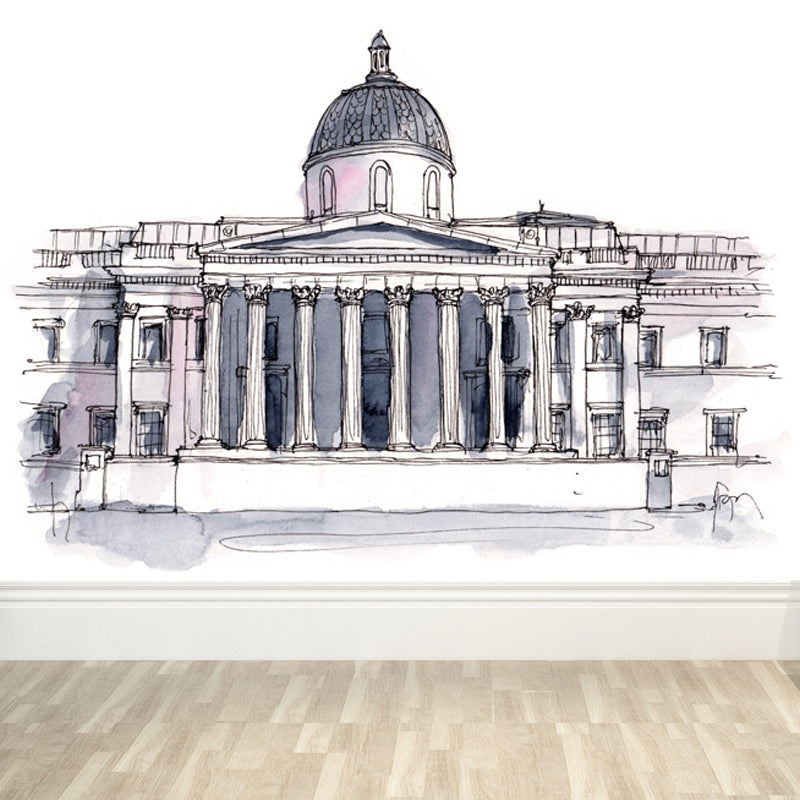 Stain Resistant Architecture View Mural Non-Woven Contemporary Wall Covering for Kitchen Grey Clearhalo 'Wall Decor' 'Wall Mural' 1865252