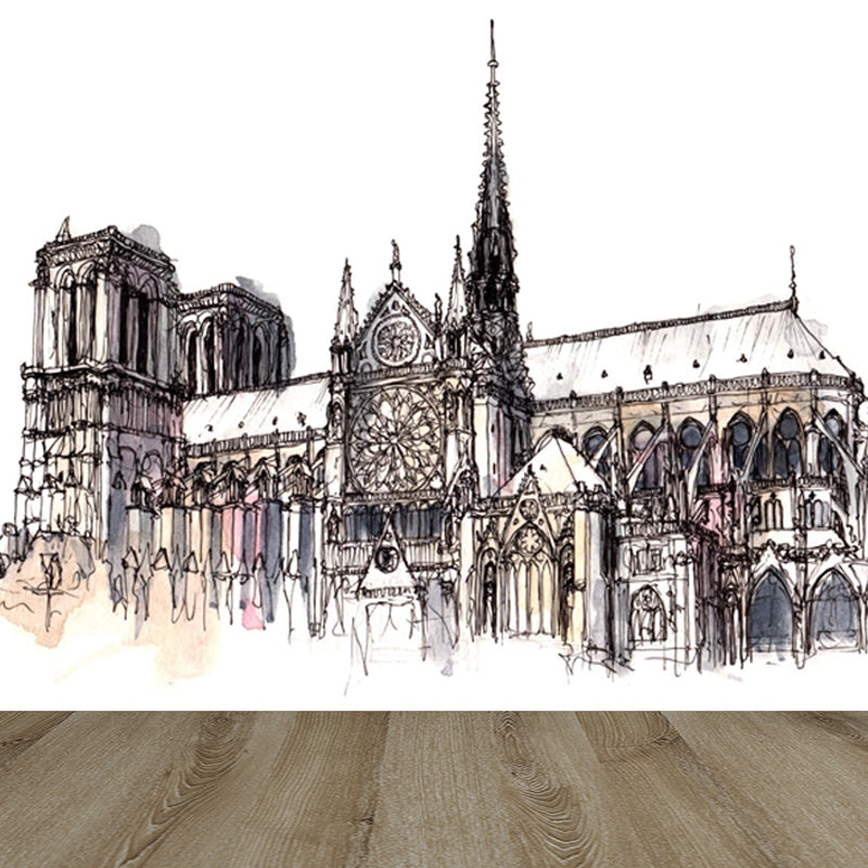 Stain Resistant Architecture View Mural Non-Woven Contemporary Wall Covering for Kitchen Dark Gray Clearhalo 'Wall Decor' 'Wall Mural' 1865257