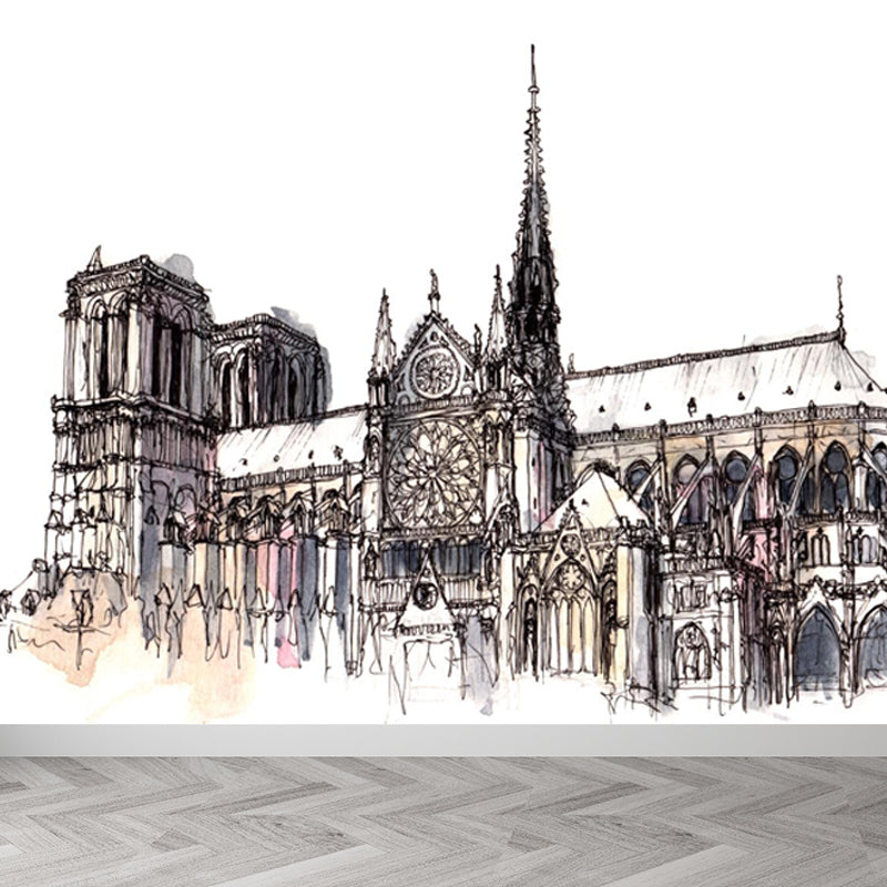 Stain Resistant Architecture View Mural Non-Woven Contemporary Wall Covering for Kitchen Clearhalo 'Wall Decor' 'Wall Mural' 1865258