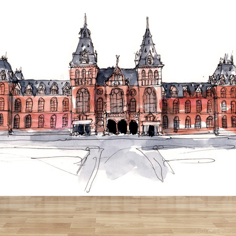 Stain Resistant Architecture View Mural Non-Woven Contemporary Wall Covering for Kitchen Red Clearhalo 'Wall Decor' 'Wall Mural' 1865267