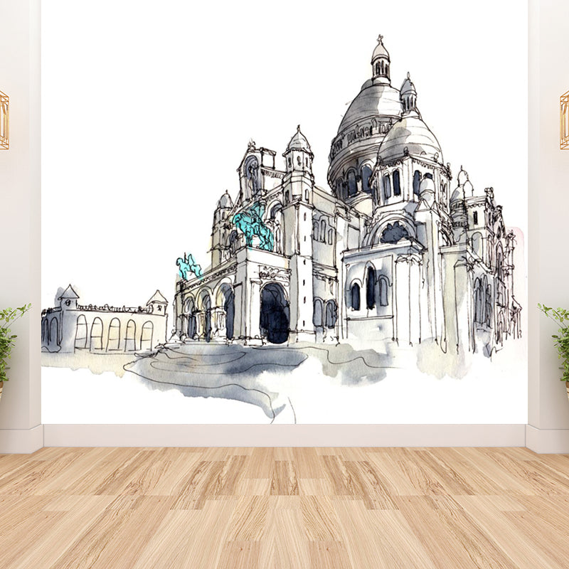 Stain Resistant Architecture View Mural Non-Woven Contemporary Wall Covering for Kitchen Clearhalo 'Wall Decor' 'Wall Mural' 1865274