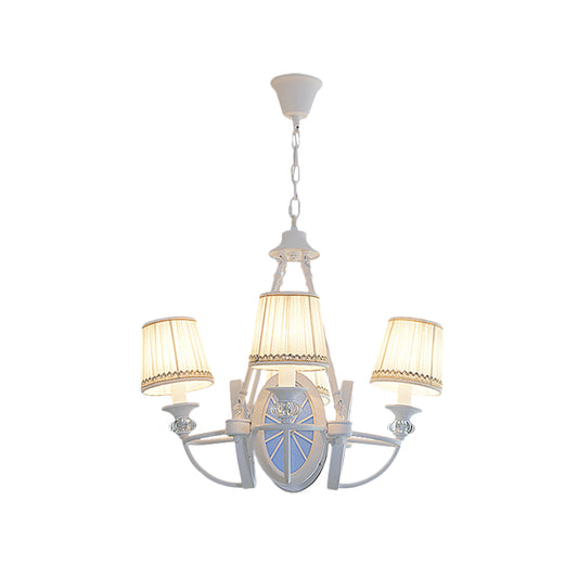 Barrel Chandelier Lamp Children Pleated Fabric 4 Heads White Suspension Light with Wheel Design Clearhalo 'Ceiling Lights' 'Chandeliers' Lighting' options 1865316