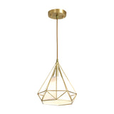Brass Diamond Cage Pendant Lighting Simplicity 1 Head Metallic Ceiling Suspension Lamp with Inner Flaxen Fabric Shade Clearhalo 'Ceiling Lights' 'Modern Pendants' 'Modern' 'Pendant Lights' 'Pendants' Lighting' 1865336