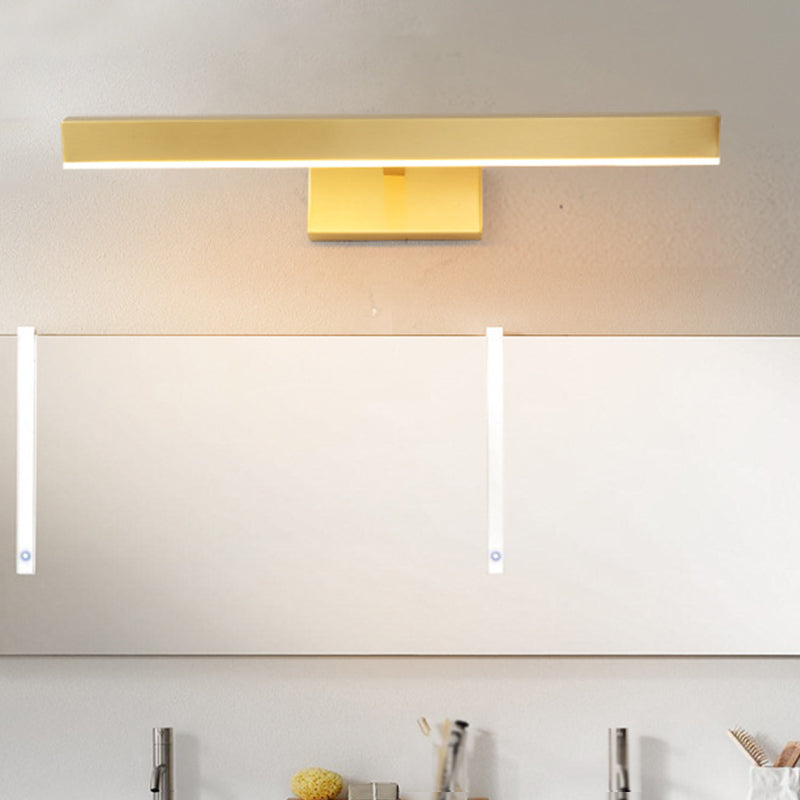 Metallic Slim Rectangle Wall Lamp Fixture Modernism LED Metallic Vanity Lighting in Gold Gold Clearhalo 'Cast Iron' 'Glass' 'Industrial' 'Modern wall lights' 'Modern' 'Tiffany' 'Traditional wall lights' 'Vanity Lights' 'Wall Lights' Lighting' 1865375