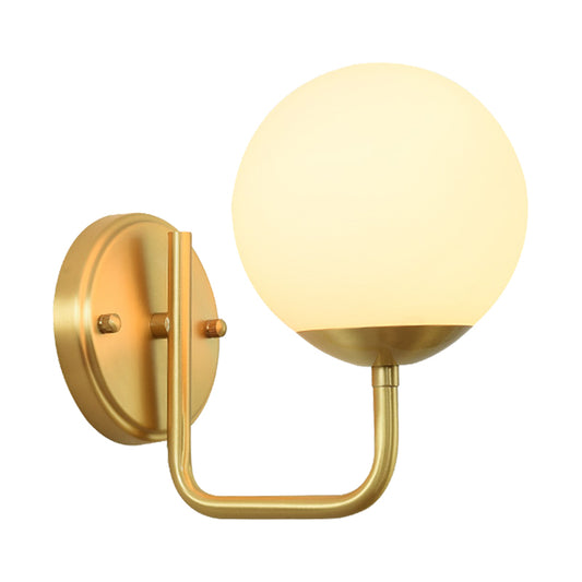 Single Head Corridor Wall Lighting Simple Gold Wall Light Sconce with Global White Glass Shade Clearhalo 'Cast Iron' 'Glass' 'Industrial' 'Modern wall lights' 'Modern' 'Tiffany' 'Traditional wall lights' 'Wall Lamps & Sconces' 'Wall Lights' Lighting' 1865380