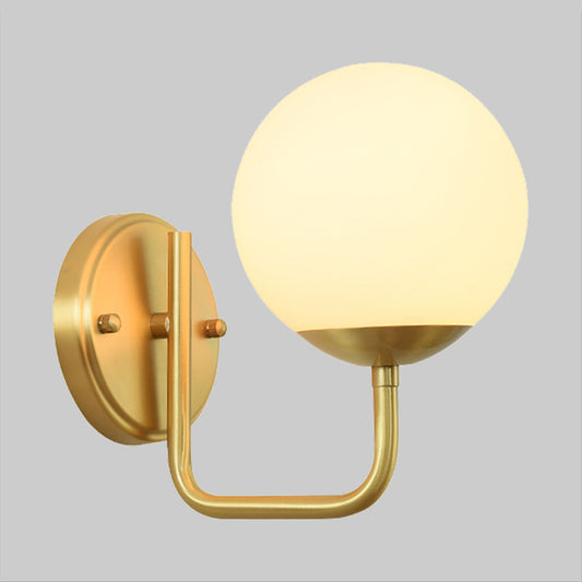 Single Head Corridor Wall Lighting Simple Gold Wall Light Sconce with Global White Glass Shade Clearhalo 'Cast Iron' 'Glass' 'Industrial' 'Modern wall lights' 'Modern' 'Tiffany' 'Traditional wall lights' 'Wall Lamps & Sconces' 'Wall Lights' Lighting' 1865381