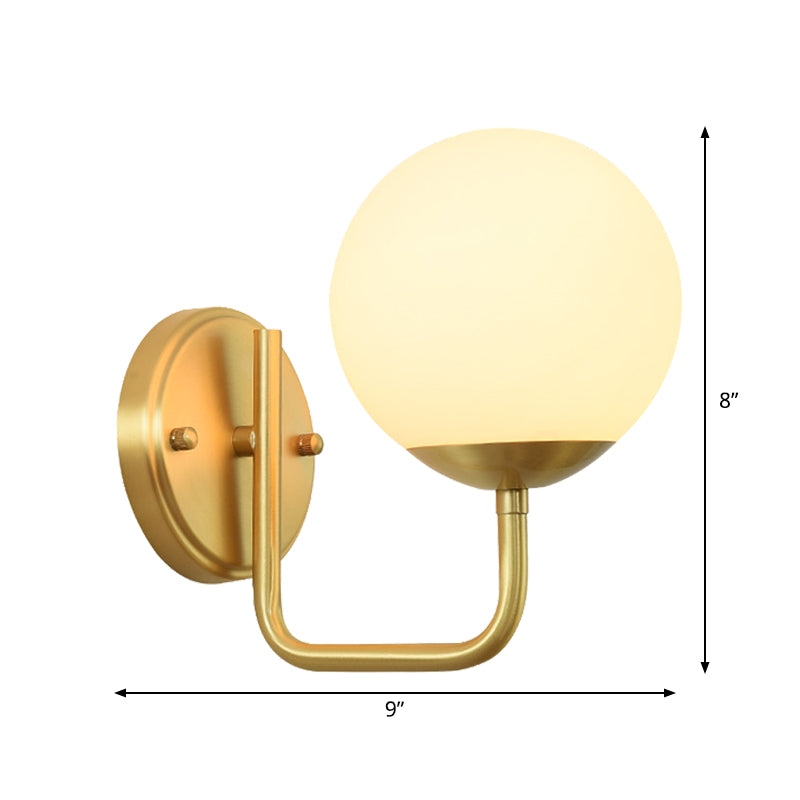 Single Head Corridor Wall Lighting Simple Gold Wall Light Sconce with Global White Glass Shade Clearhalo 'Cast Iron' 'Glass' 'Industrial' 'Modern wall lights' 'Modern' 'Tiffany' 'Traditional wall lights' 'Wall Lamps & Sconces' 'Wall Lights' Lighting' 1865382