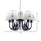Metallic Arched Arm Pendant Ceiling Light Kids 5/6 Bulbs Blue Hanging Chandelier with Tapered White Fabric Shade Clearhalo 'Ceiling Lights' 'Chandeliers' Lighting' options 1865386