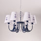 Metallic Arched Arm Pendant Ceiling Light Kids 5/6 Bulbs Blue Hanging Chandelier with Tapered White Fabric Shade Clearhalo 'Ceiling Lights' 'Chandeliers' Lighting' options 1865390