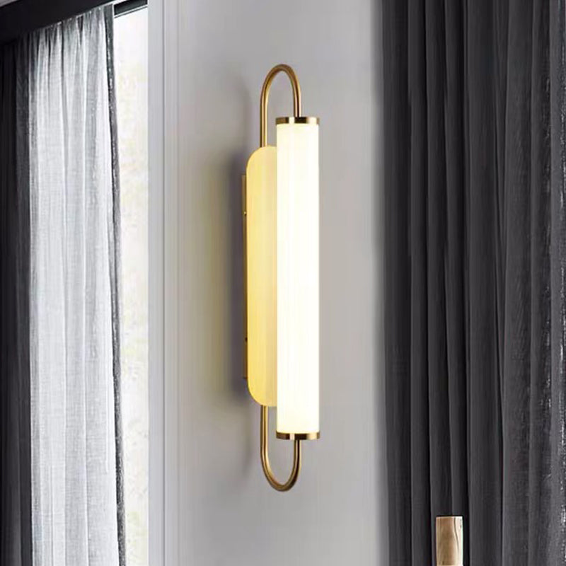 Oval Frame Wall Light Fixture Modern Metal LED Brass Wall Mounted Lamp with Tubular Opal Glass Shade Clearhalo 'Cast Iron' 'Glass' 'Industrial' 'Modern wall lights' 'Modern' 'Tiffany' 'Traditional wall lights' 'Wall Lamps & Sconces' 'Wall Lights' Lighting' 1865442