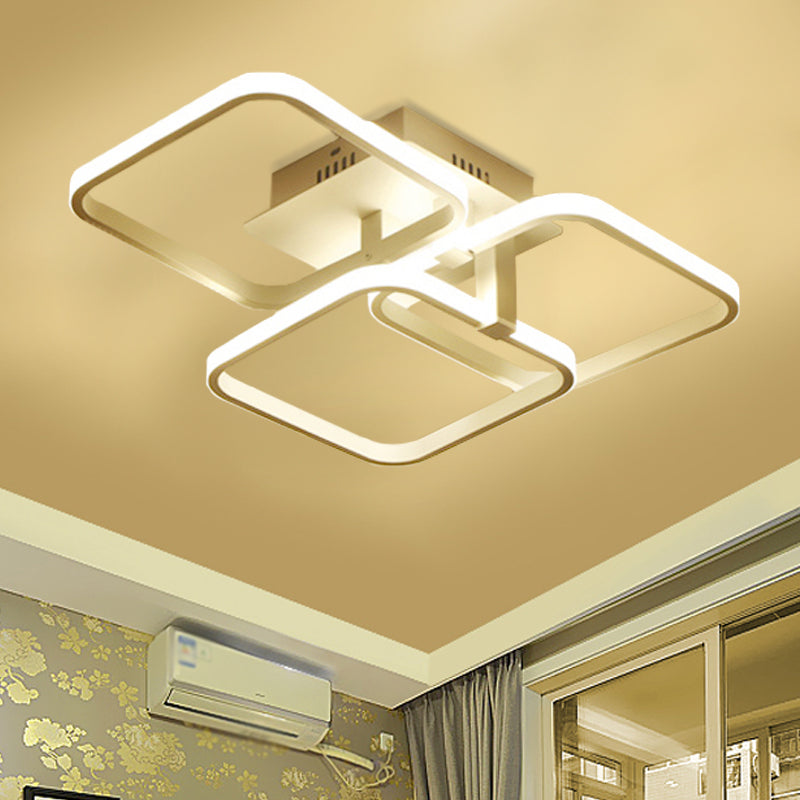 Metal 3-Square Semi Mount Lighting Contemporary 3 Heads White Close to Ceiling Light Fixture White Clearhalo 'Ceiling Lights' 'Close To Ceiling Lights' 'Close to ceiling' 'Semi-flushmount' Lighting' 1865445