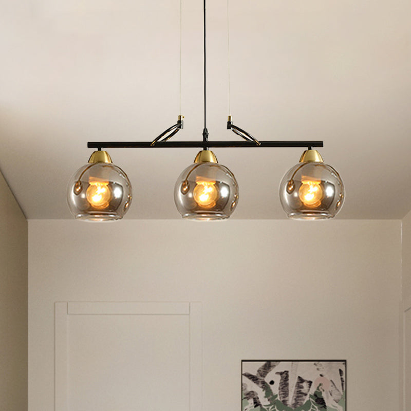 Sphere Dinning Hall Island Lighting Idea Clear/Smoke Gray Glass 3 Bulbs Contemporary Pendant Light Fixture Smoke Gray Clearhalo 'Ceiling Lights' 'Close To Ceiling Lights' 'Glass shade' 'Glass' 'Island Lights' 'Pendant Lights' Lighting' 1865453