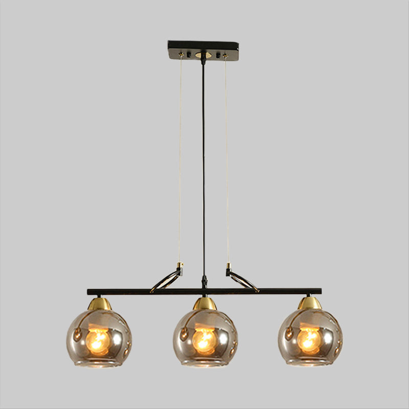 Sphere Dinning Hall Island Lighting Idea Clear/Smoke Gray Glass 3 Bulbs Contemporary Pendant Light Fixture Clearhalo 'Ceiling Lights' 'Close To Ceiling Lights' 'Glass shade' 'Glass' 'Island Lights' 'Pendant Lights' Lighting' 1865455
