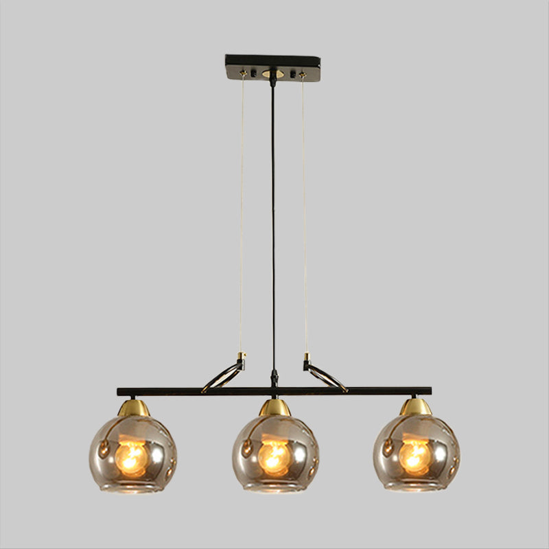 Sphere Dinning Hall Island Lighting Idea Clear/Smoke Gray Glass 3 Bulbs Contemporary Pendant Light Fixture Clearhalo 'Ceiling Lights' 'Close To Ceiling Lights' 'Glass shade' 'Glass' 'Island Lights' 'Pendant Lights' Lighting' 1865455