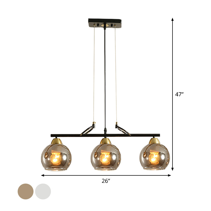 Sphere Dinning Hall Island Lighting Idea Clear/Smoke Gray Glass 3 Bulbs Contemporary Pendant Light Fixture Clearhalo 'Ceiling Lights' 'Close To Ceiling Lights' 'Glass shade' 'Glass' 'Island Lights' 'Pendant Lights' Lighting' 1865456