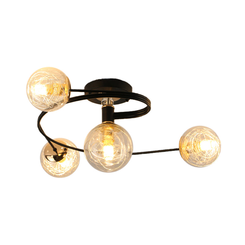 Orb Shade Ceiling Light Fixture Simplicity Transparent Glass 4 Bulbs Black Semi Flush Mount Clearhalo 'Ceiling Lights' 'Close To Ceiling Lights' 'Close to ceiling' 'Glass shade' 'Glass' 'Semi-flushmount' Lighting' 1865514