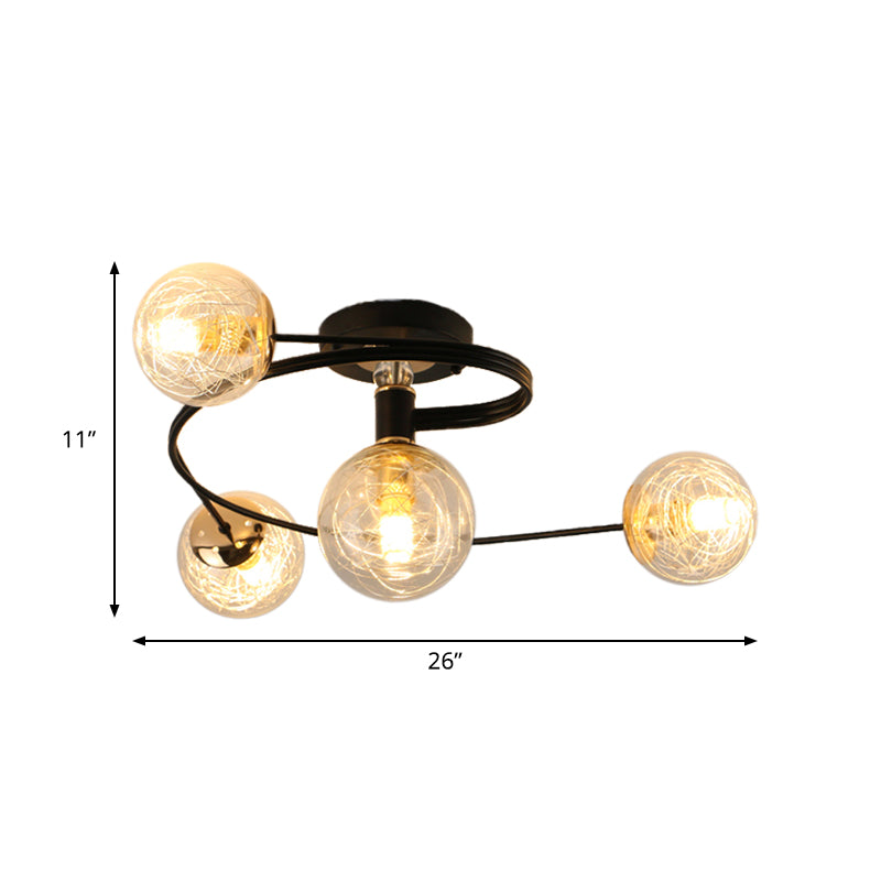 Orb Shade Ceiling Light Fixture Simplicity Transparent Glass 4 Bulbs Black Semi Flush Mount Clearhalo 'Ceiling Lights' 'Close To Ceiling Lights' 'Close to ceiling' 'Glass shade' 'Glass' 'Semi-flushmount' Lighting' 1865516