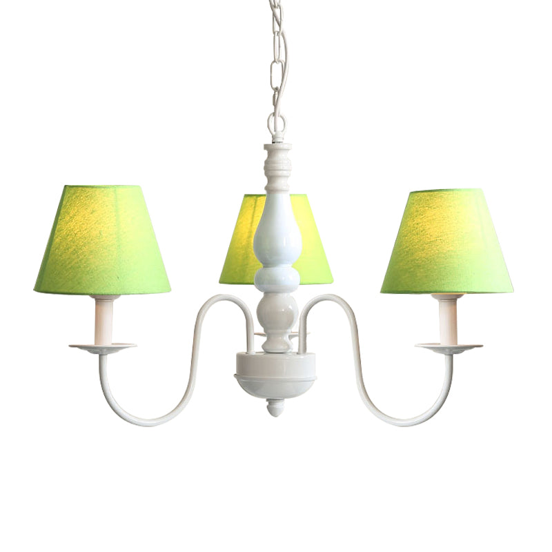 Nordic Tapered Shade Chandelier Metal 3 Lights Candy Colored Hanging Light for Baby Bedroom Clearhalo 'Ceiling Lights' 'Chandeliers' Lighting' options 186556
