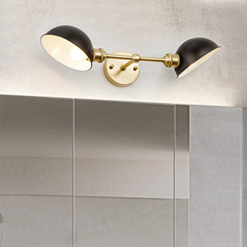 2 Heads Bathroom Wall Light Sconce Modern Black and Gold Vanity Lamp with Dome Metal Shade Black-Gold Clearhalo 'Cast Iron' 'Glass' 'Industrial' 'Modern wall lights' 'Modern' 'Tiffany' 'Traditional wall lights' 'Wall Lamps & Sconces' 'Wall Lights' Lighting' 1865561